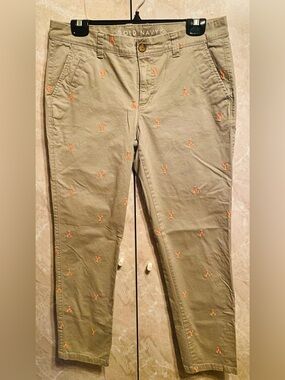 Embroidered khaki Chinos style with Peach colored lobsters